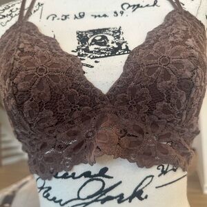 Aerie Lace Trimmed Brown BraletteSIZE LARGE